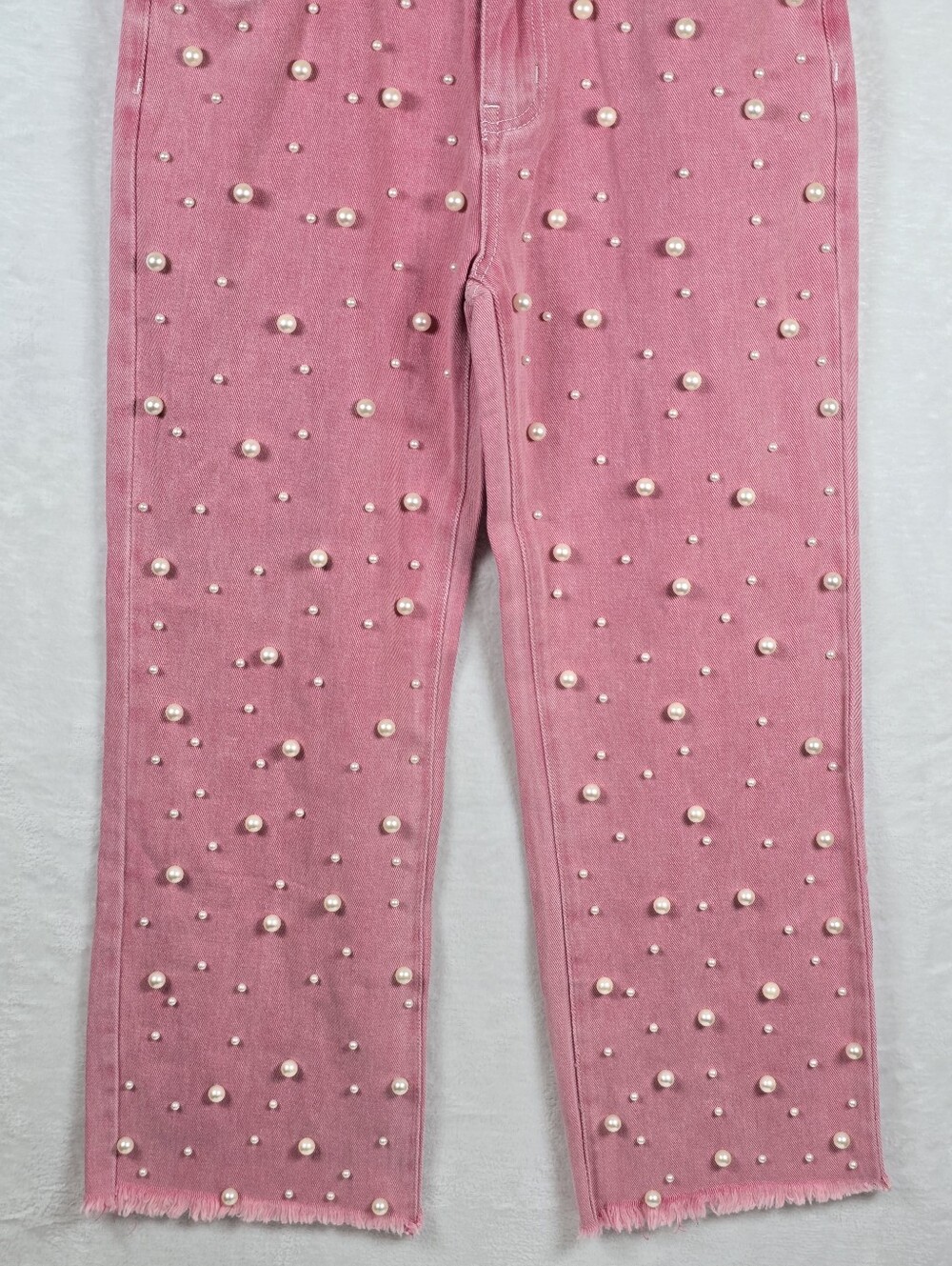POL Pink Pearl Embellished Jeans Women's Sz.S Frayed Raw Edges Cottagecore Artsy - Picture 4 of 16